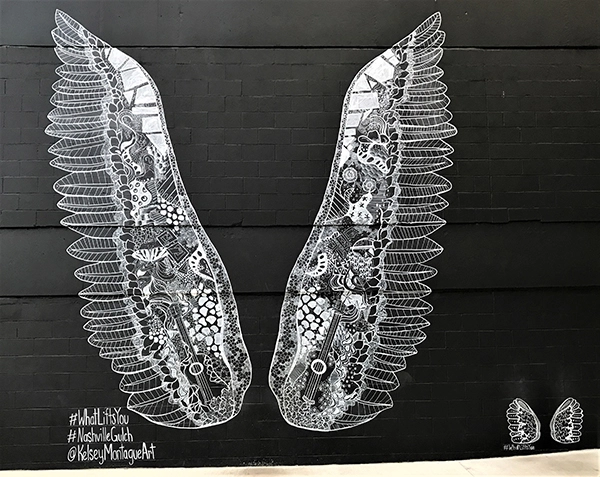 The famous “What Lifts You” wings mural in The Gulch neighborhood of Nashville TN.